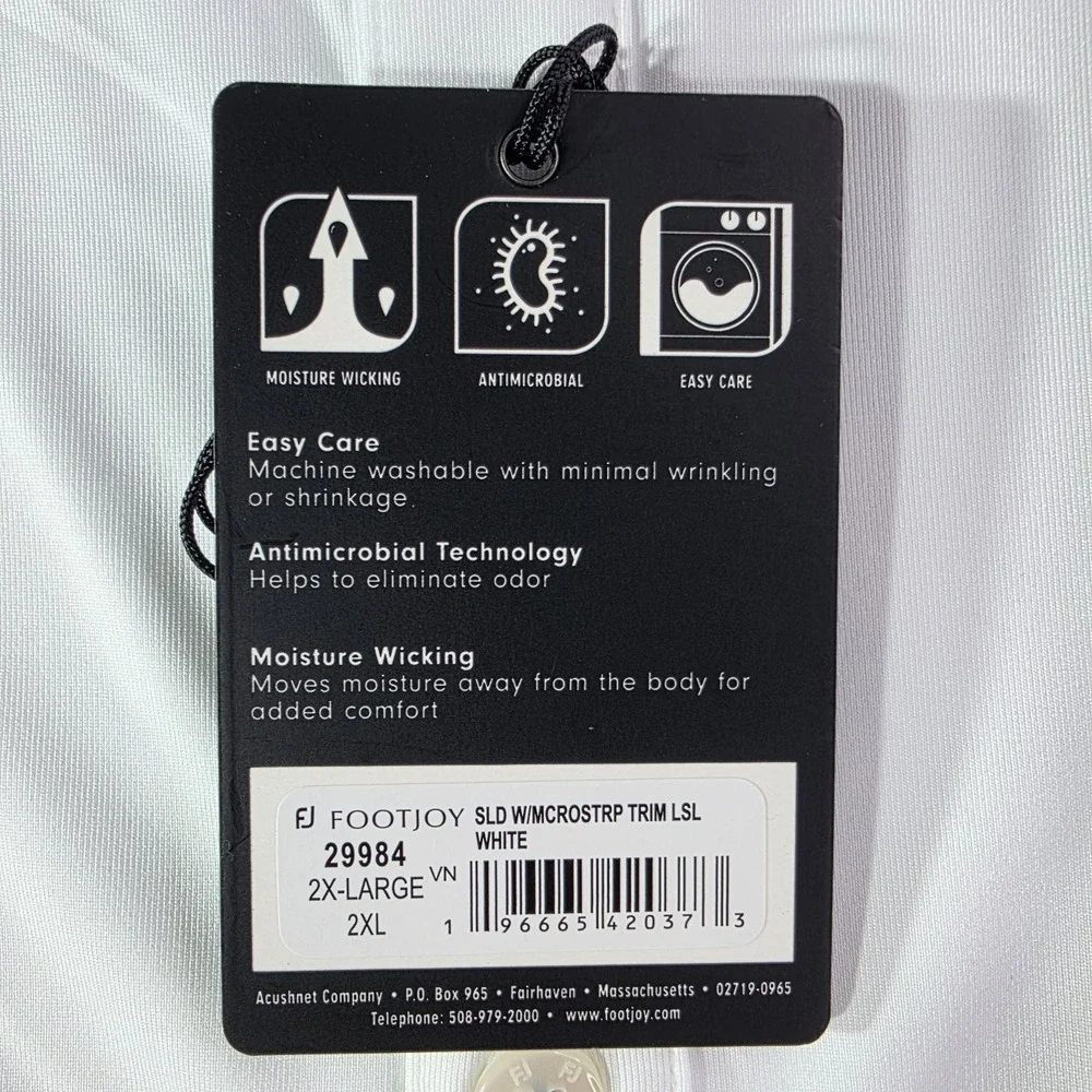 Foot Joy Mens Short-sleeve Golf Polo Shirt 2XL White Polyester NWT